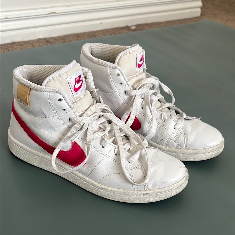 Nike White and Pink High-Top Sneakers